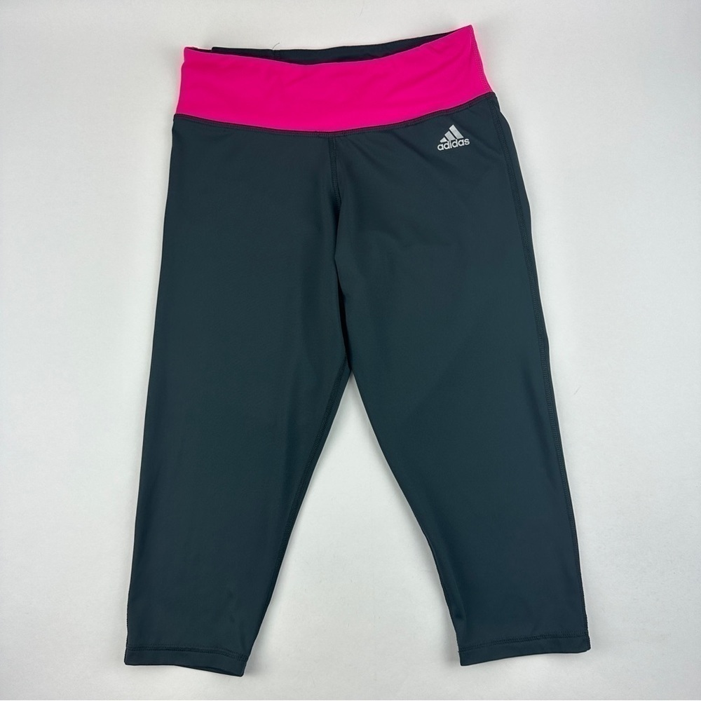 Adidas Crop Leggings Womens Small 8-10 Black Pink Trim
